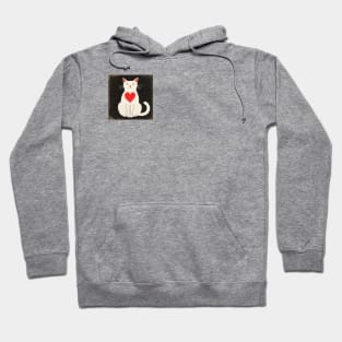 White cat in black window with heart Hoodie